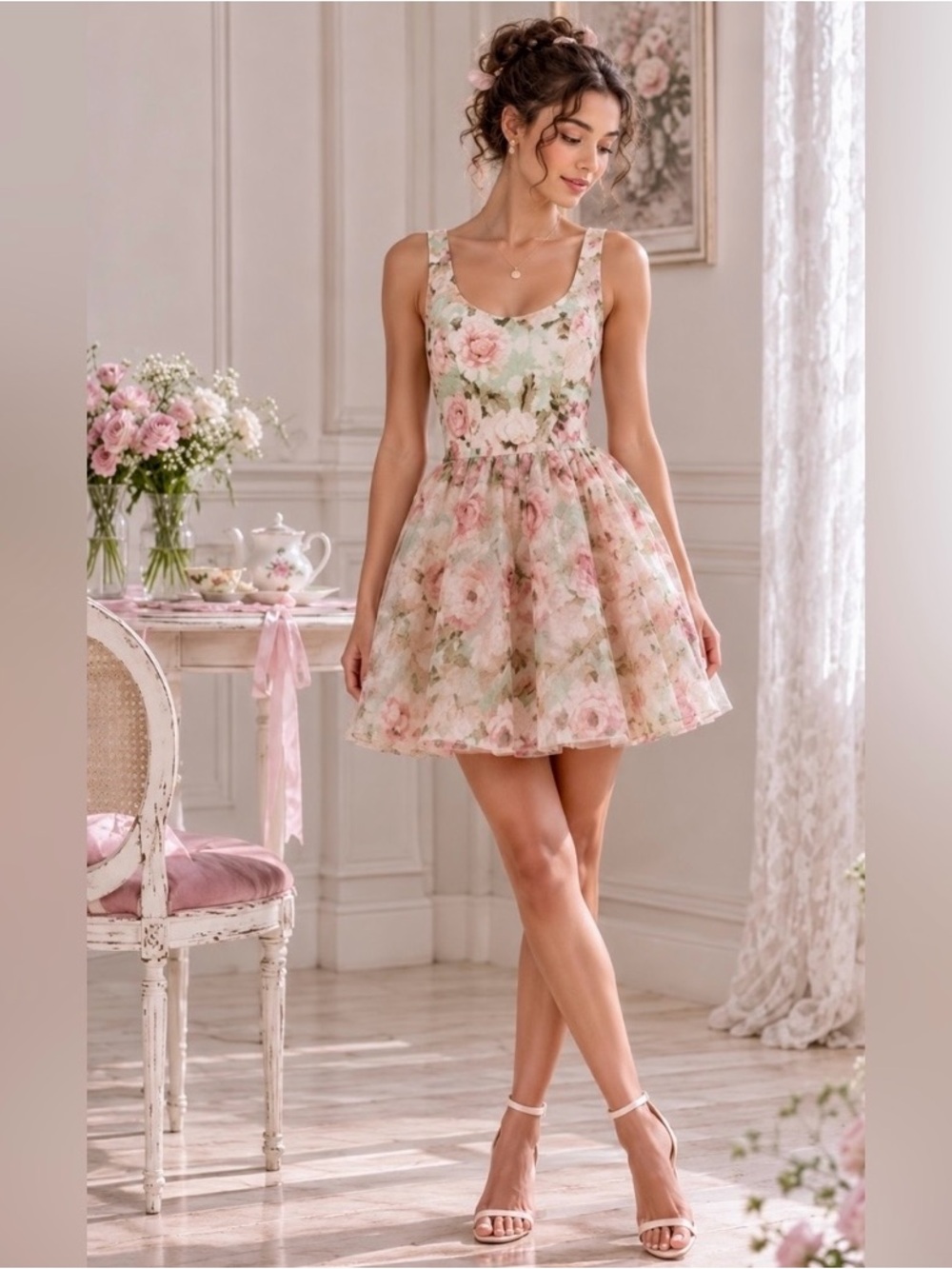 Alice + Olivia Floral Silk Mini Dress – Size 6 Fairycore Cottagecore Romantic